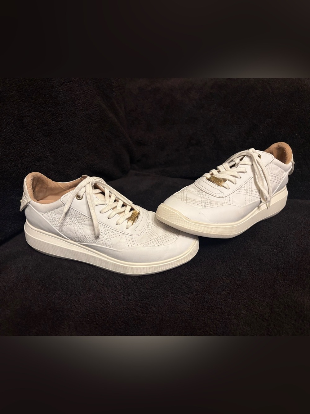 Geox Respira Rubidia White Leather Sneakers Gold Stud Heel Women’s US 10 GUC